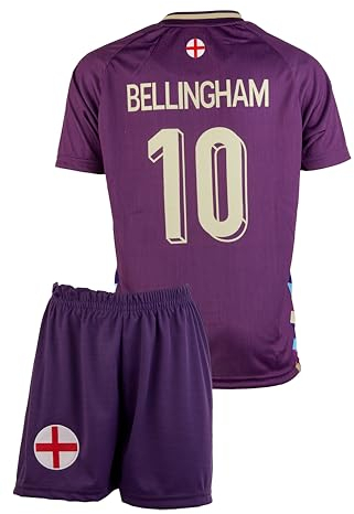 Amdrabola England Kinder Trikot Bellingham für Kinder, 2024 Football Trainings Kinder Trikot, Fußball-Trainingstrikots für Jungen, Komm mit Shorts (152,Lila,8-9 Jahre)