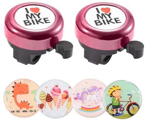 2 Pièces Sonnette et Adulte, Klaxon Velo Enfant avec des Autocollants, Sonette Velo Forte Rose, Accessoire Velo Enfant pour Scooter Tricycle Draisienne Bike de Route
