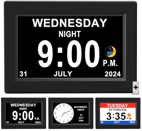 CAZOKASI 8inch Extra Large Impaired Vision Digital Alarm Clock with Day and Time for Elderly Calendar Clock Auto Dimmable Clock