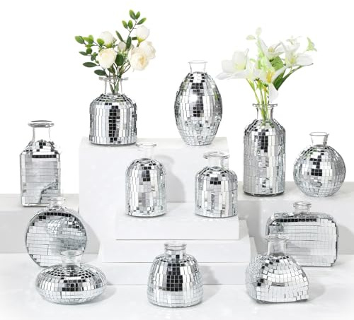 Rimcereal 12 Pcs Mini Mirror Disco Ball Vases Bulk