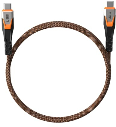 URBAN ARMOR GEAR UAG SRGE USB 3.2 Gen 2 240W 20Gbps USB-C to USB-C Cable 2.5ft Rugged Reinforced SuperSpeed Fast Charging Cable with Strap Compatible with iPhone 16, Galaxy S25 & MacBook, Black/Orange
