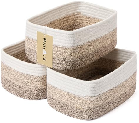 MiniArk Aufbewahrungskörbe aus Baumwollseil, rechteckig, 29,2 x 19,1 x 11,9 cm, rustikal, gewebt, dekorativ, 3 Stück