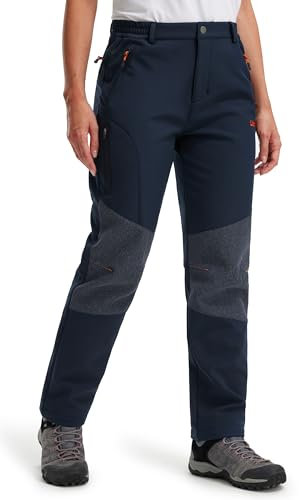 Libin Damen Wanderhose Softshellhose Skihose Wasserdicht Fleecehose Gefüttert Snowboardhose Trekkinghose Winter Outdoorhose, Marine XX-Groß