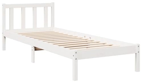 vidaXL Massivholzbett, Holzbett mit Kopfteil Lattenrost, Einzelbett für Schlafzimmer, Bett Bettgestell, Modern, Weiß 100x220cm Massivholz Kiefer