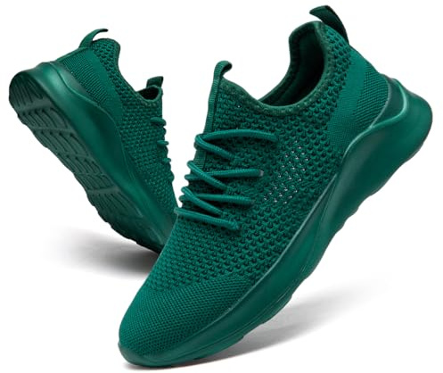 DLWKIPV Men's Trainers Lightweight Breathable Slip-On Sneakers with Anti-Slip Sole and Cushioned Casual Outdoor Sports Fashion Jogging Shoes for Running Walking Tennis Shoes Green UK Size 5.5