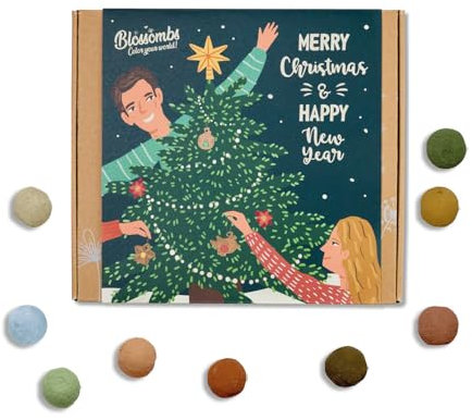 Blossombs Samenbomben Geschenkbox Medium - Blumen Weihnachtsgeschenke mit 9 Saatbomben - Weihnachtsbaum - Saatgut Blumensamen Geschenk für Bienen und Schmetterling Blumenbombe