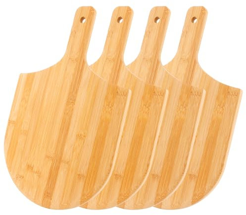 SHUESS Pala para pizza de bambú, 12 pulgadas, como pala para pizza, bordes redondeados, con asa, pala para pan, color natural