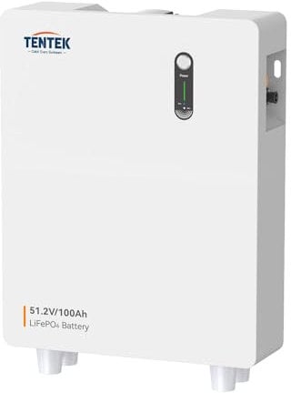 TENTEK Batería de litio LiFePO4 de 5,12 KWh, 48 V/51,2 V, 100 Ah, batería de litio de ciclo profundo, 48 V, 48 V, sistema de energía solar integrado, 100 A BMS (TON-512100L, 51,2 V, 100 Ah, batería