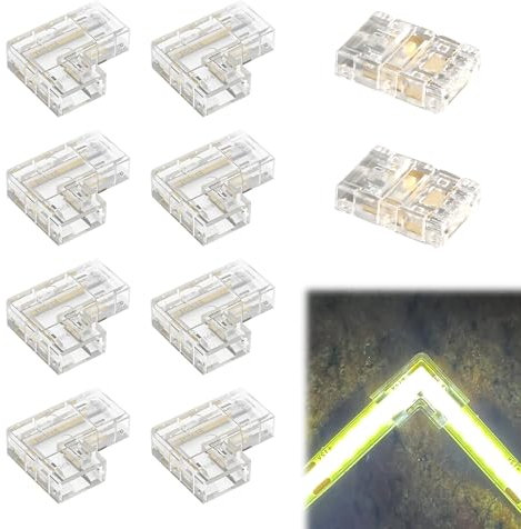 Connecteur Ruban LED COB 2 Pin pour 10mm, 2Pcs Droits Centraux Connector Gapless + 8Pcs Connecteur en L, Connecteur Bande pour COB LED 10mm, Connecteur Ruban COB LED 2 Broches