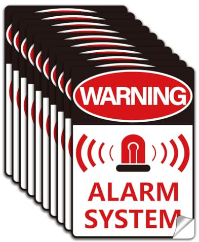 WADORN 10 Sheets Alarm Warning Sign Stickers, Alarm System Sign Decals Waterproof Self-Adhesive Vinyl Decal Security Warning Labels for Home Business Internal and External Use 7.08x5.12 Inch