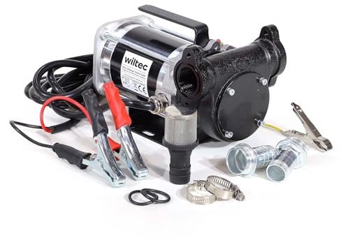 Wiltec Pompa travaso carburante 12 V 180 W, Pompa travaso gasolio/benzina, 57 l/min, 3200 giri/min