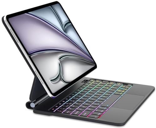 Custodia Tastiera per iPad Air 13 (M3/M2) 2025/2024, Tastiera iPad Pro 12,9 (6a/5a/4a/3a Gen) con Touchpad, Italiano QWERTY, 7 Colori di Retroilluminazione Magnetico Galleggiante Design, Nero