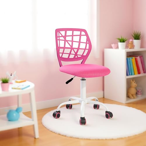 FurnitureR Kinder Schreibtischstuhl, höhenverstellbarer Drehstuhl mit kleinem Loch Rückenlehne Design, geeignet für Kinderzimmer oder Arbeitszimmer, rosa I
