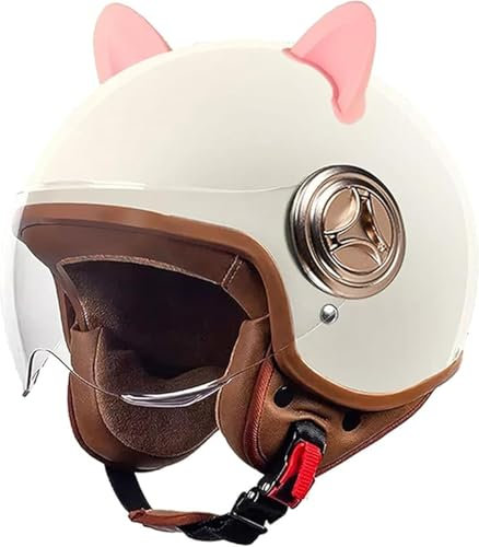 MSDXDKF Kinder Vintage 3/4 Retro-Vespa-Helm, Motorradhelm Mit Zwei Visieren, Moped, Cruiser, Bobber Und Chopper Für Männer Und Frauen 54-61cm, für 5 Jahre - 12 Jahre Kid,A