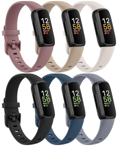 Wanme 6 Stück Armbands Kompatibel mit Fitbit Inspire 3 Armband für Damen Herren, Klassisches Silikon Uhrenarmbänder, Sport Wasserdichtes Ersatzarmband für Fitbit Inspire 3 Uhrenarmband