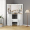 TRIOBLADE Corner Dressing Table with Mirror and Stool High Gloss Vanity Desk with Mirror 2 Drawers 2 Cabinet with Adjustable Shelves LED Lighting Makeup Desk Table White Modern Vanity Dressing Table