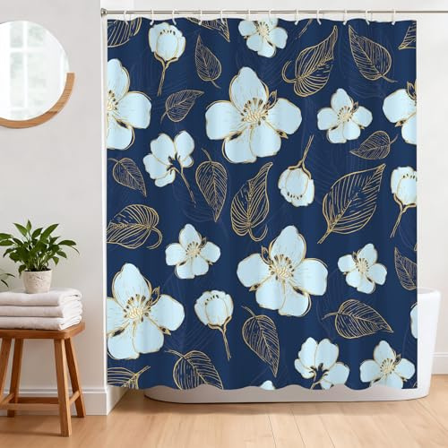 BREASOME Rideau de Douche Anti Moisissure 180 x 180 cm Rideau Douche Bleu Fleurs Tissu Polyester Imperméable Lavable Rideau Baignoire avec 12 Crochets