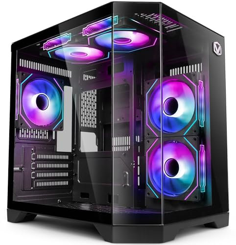 Vibox VTX-8m-ATX Boîtier PC de jeu, 5 ventilateurs ARGB Infinity et triple panneaux en verre trempé (noir)