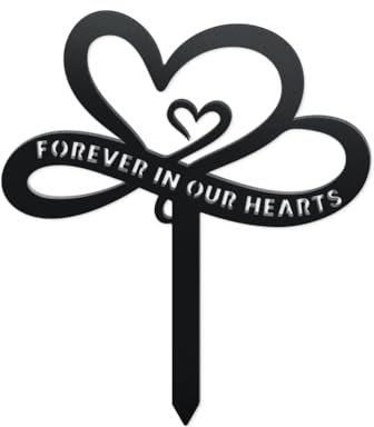WADORN Memorial Metal Grave Marker, Forever in Our Hearts Metal Memorial Plaques Stake Large Black Weatherproof Cemetery Decorations for Grave Remembrance Sympathy Gravesite Gifts for Garden Yard