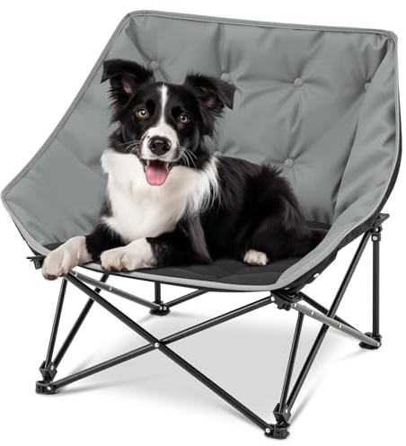 CroBlissful Tragbare Hunde-Campingstühle für mittelgroße Hunde, erhöhtes Haustierbett für den Außenbereich, Klappstuhl, Terrasse, faules Welpenbett, robuste Haustier-Campingausrüstung, unterstützt 90