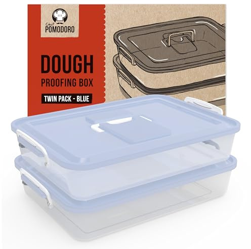 Chef Pomodoro Pizza Dough Proofing Box, 35.6 x 27.9 cm (Blue, 2-Pack) | Fits 4-6 Dough Balls, with Lid & Carry Handle for Pizza and Bread Prep