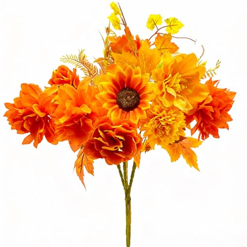 Jadeunm 3 fasci di fiori autunnali artificiali, bouquet autunnale, resistente alle intemperie, autunno