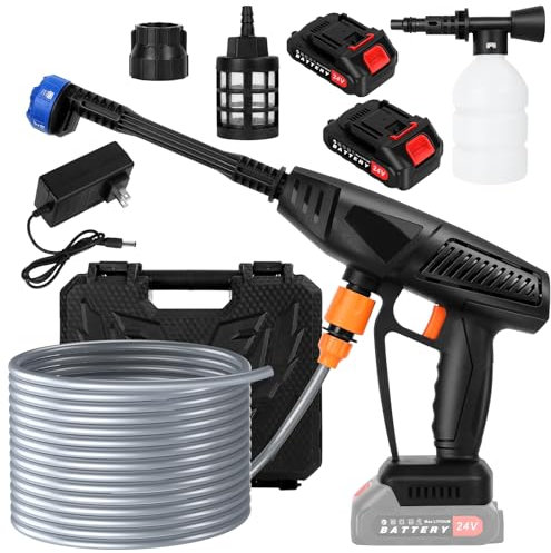 yoakaiax Pressure Washers Cordless Pressure Washer, Battery Powered Pressure Washer, Power Washer with 6-in-1 Adjustable Nozzles, 24V Portable Car Jet Wash with 2 Rechargeable 1.5Ah Battery Black