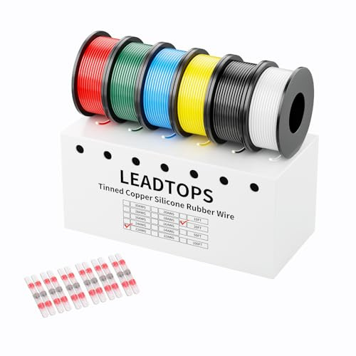 LEADTOPS Silicone Electrical Wire 6x30FT 6 Color 22 AWG Flexible Hook up Stranded Tinned Copper Cable Wire 30FT/Color