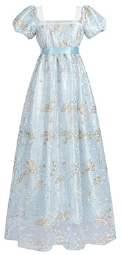 Fiamll Damen Empire Taille Kleid Regency Ballkleid Kleider für Frauen Cottagecore Renaissance Kostüm mit Handschuhen