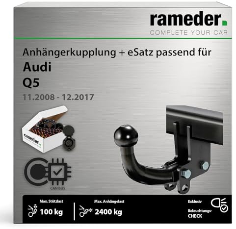 Anhängerkupplung starr Oris passend für Audi Q5 Typ 8RB Baujahr: 2008-2017 inkl. 13 poligem spezifischen CAN-Bus Elektrosatz | rameder. Komplettsatz - ASP