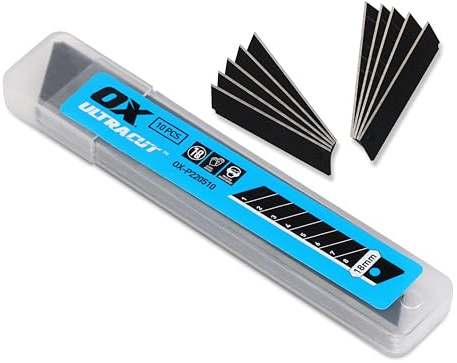 OX Pro 18mm SK5 Steel Snap-Off Utility Knife Replacement Blades – 10 Pack with Box Cutter Blade Dispenser, OX-P220510