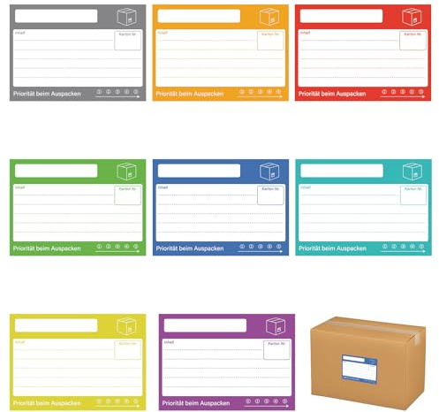 80 Stück Umzugsetiketten,Groß 15x10cm Leer Umzugskartons Aufkleber | Universal Selbstklebend Klebeetiketten zum Beschriften von Umzugskartons für Übersicht Beim Umzug(8 Farben)