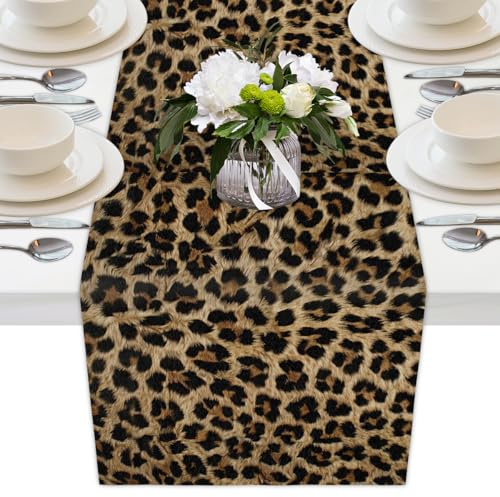 Mexpekil Tischläufer mit Leopardenmuster, für Esstisch, wasserfest, Couchtischläufer, lange Tischdekorationen für Hochzeit, Party, Festival, 33 x 178 cm
