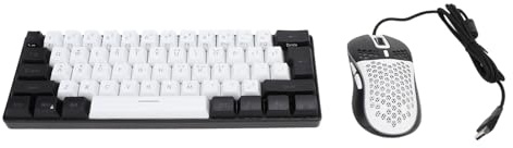 ZASCHMOY 61 Key RGB Illuminated Keyboard with Mouse Set Multi Color LED Backlit Wired Gaming Keyboard for Laptop Tablet Black Center White Frame (White Center Black Frame)