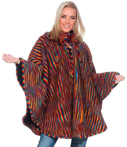 Kunst und Magie Poncho Kapuze Umhang Cape Wolle Jacke Winter Mantel Damen