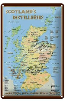 Femer Blechschild Alkohol 20x30 cm Schottland Destillerien Landkarte Deko Schild
