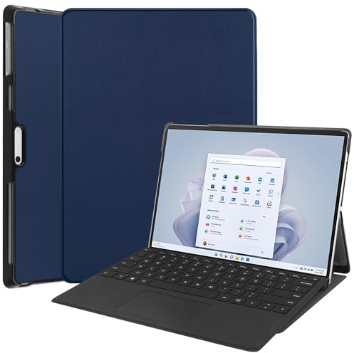 Coque compatible avec Microsoft Surface Pro 10/9 pour tablette Smart Tri-Fold de 13 pouces, rigide pour PC mince angles de visualisation multiples Folio(Mavi)