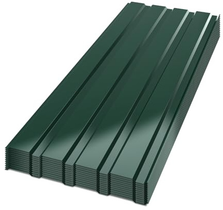 Peviasot Trapezblech 12 Stück, 115 x 45 cm, ca. 6 m², 0,3 mm, Grün | Profilblech aus verzinktem Stahl, Dachplatten für Gartenhaus, Carport, Schuppen, inkl. Schnittschutzhandschuhe