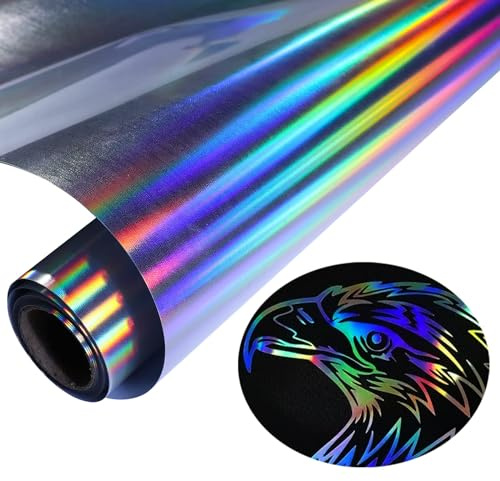 Holografische Plotterfolie Textil 30.5cm x 183cm Regenbogen Flexfolie Textilien Transferfolie für Cricut Plotter Textil Iron on Folie für DIY T-Shirt, Stoff