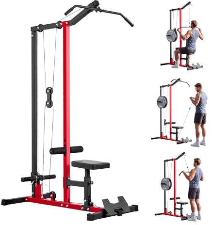 VEVOR LAT Pull Down Machine, 2-in-1 Row Cable Machine, Cable Machines Home Gym with Adjustable Seat&Height, 4-Level Adjustable Foam Roller, Load 500 lbs LAT Tower for Back, Chest, Tricep