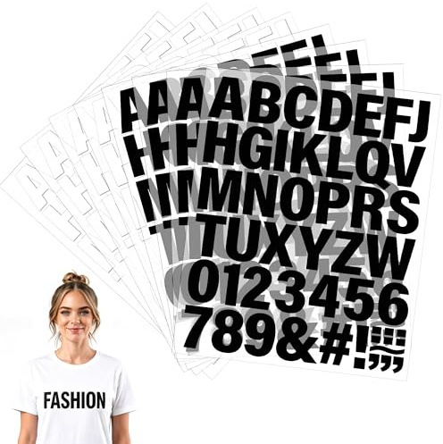 8 Sheets Iron on Letters for Clothes, Black and White Heat Transfer Alphabet Letters and Numbers, Iron on Transfers for T Shirts Bags Fabric, DIY Clothing Customisation