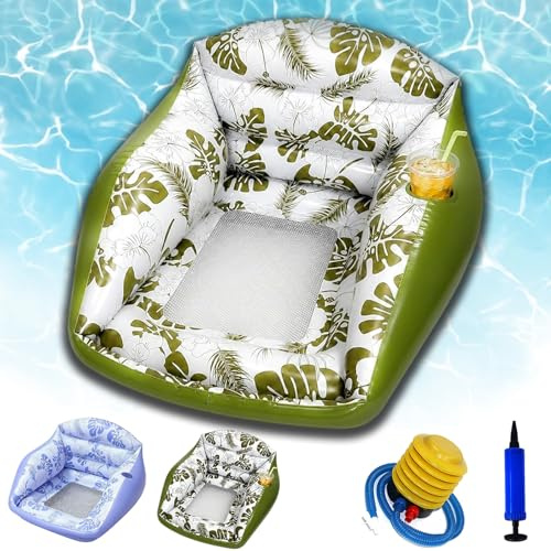 Poltrona gonfiabile piscina 3-in-1 adulti, amaca galleggiante a U con portabicchiere e sedile in rete per piscina, lago, spiaggia