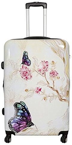 Bowatex Schmetterling Reisekoffer Creme Mittlerer 80Li Motiv Rollen Koffer 67 cm