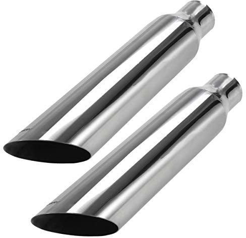 2 PCS Universal Stainless Steel Exhaust Tip 2.25 Inlet 3.5 Outlet 18 Long Car Truck Weld On Exhaust Tailpipe Tips Slant Cut
