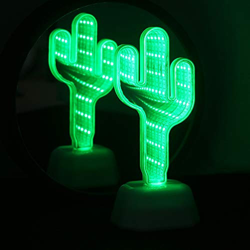 Túnel de doble cara con luz 3D de espejo infinito, LED de flamenco, cactus, estrellas, corazón, unicornio, letrero, túnel, espejo, fiesta, decoración del hogar 307 x 7.28 x 2.83〃 Cactus