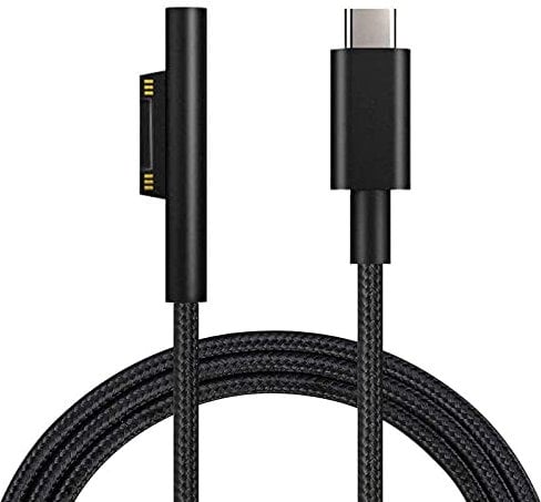 Sisyphy Nylon Geflochtenes Ladekabel für Microsoft Surface Pro 7/6/5/4/3 Go3/2/1 Laptop 4/3/2/1, muss mit USB-C Ladegerät 45W 15V 3A (Schwarz, 1,8m)