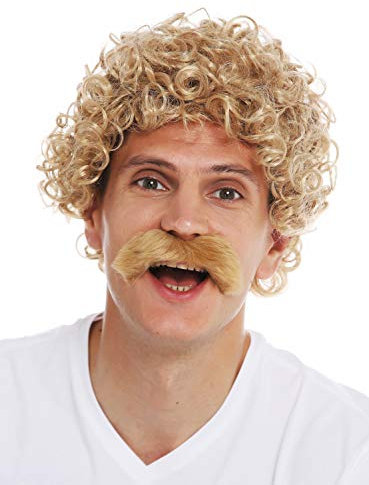 WIG ME UP - 2191-ZA82A Perücken Schnauzbart Karneval Halloween Herren lockig gelockt blond 70er Jahre