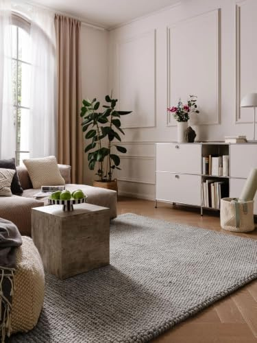 benuta Pure Wollteppich Beads - Grau 160x230 cm - Wolle handgewebt - Rechteckig & im Style: Uni, Natural Living - Pflegeleicht für Wohnzimmer Schlafzimmer
