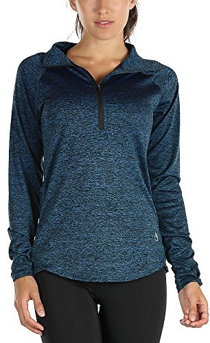 icyzone Damen Sport Shirt Langarm Laufshirt Leichte Schnell Trocknende Gym Yoga Fitness Langarmshirts (L, Royal Blue)