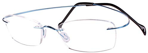 Agstum Reines Titan randloser Rahmen optische Scharnierbrille für Damen und Herren, blau, M